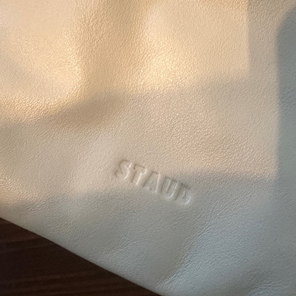 STAUD Cream Leather Clutch with Circular Handles - Picture 3 of 6